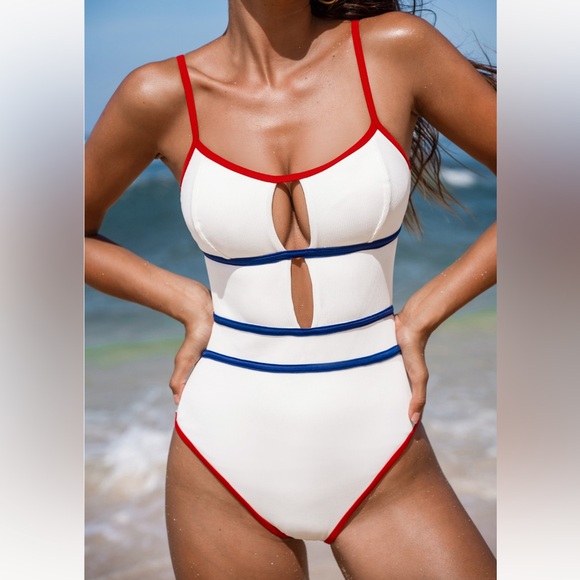 CUPSHE Red White & Blue Cutout One-Piece - Picture 2 of 8